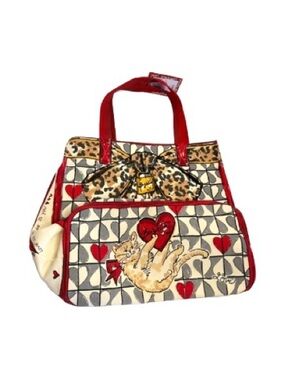 NEW Brighton WILD LOVE TOTE Bow Cat Kitten Dog Animal Print Canvas Bag MSRP $150